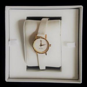 Peugeot Vintage White Leather & Gold Watch
